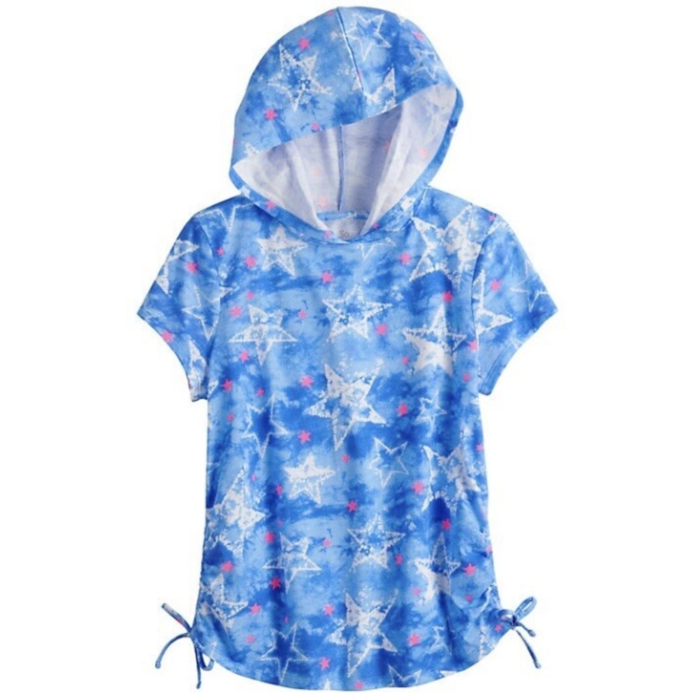 So Girls Hoodie Tie Dye Tee XS 6-6X New with Tags Side Cinch Blue Star Tie Dye